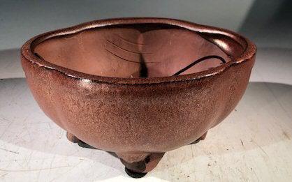 Aztec Orange Ceramic Bonsai Pot - Lotus Shaped Professional Series 6" x 4" x 2"