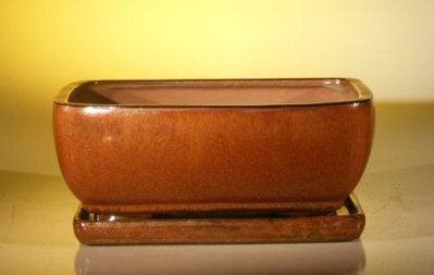 Aztec Orange Ceramic Bonsai Pot - Rectangle Professional Series with Attached Humidity/Drip tray 10.5" x 8.0" x 4.5"
