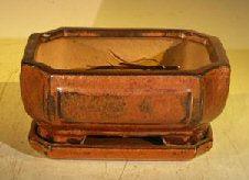 Aztec Orange Ceramic Bonsai Pot - Rectangle Professional Series with attached Humidity/Drip tray 6.37" x 4.75" x 2.625"