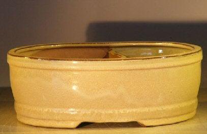 Beige Ceramic Bonsai Pot Land/Water Divider 10" x 8" x 3.75"
