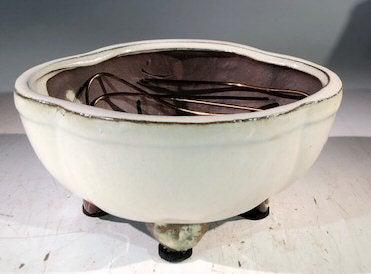 Beige Ceramic Bonsai Pot - Lotus Shaped Professional Series 6" x 4" x 2"