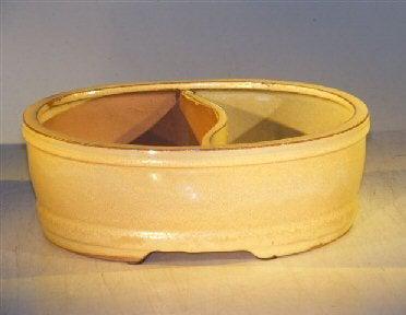 Beige Ceramic Bonsai Pot - Oval Land/Water Divider 8.0" x 6.5" x 3.25"