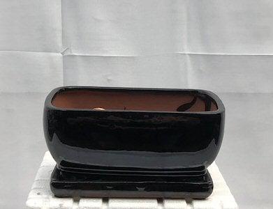 Black Ceramic Bonsai Pot- Rectangle Professional Series With Attached Humidity/Drip Tray 8.25" x 6.0" x 4.0"