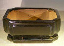 Black Ceramic Bonsai Pot- Rectangle Professional Series With Attached Humidity/Drip Tray 8.5" x 6.75" x 4.0"