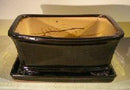 Black Ceramic Bonsai Pot- Rectangle Professional Series with Attached Humidity/Drip Tray 10.0" x 9.0" x 4.5"