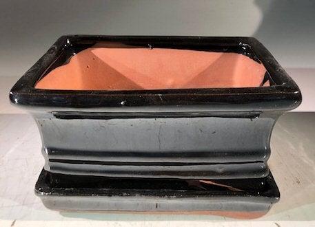 Black Ceramic Bonsai Pot -Rectangle With Humidity Drip Tray 6" x 4.5" x 3"