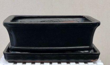 Black Ceramic Bonsai Pot - Rectangle With Humidity Drip Tray 8.5" x 6.5" x 3"