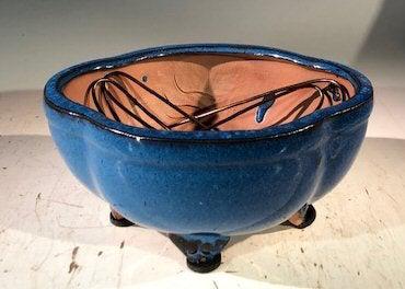 Blue Ceramic Bonsai Pot - Lotus Shaped Professional Series 6" x 4" x 2"