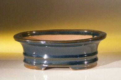 Blue Ceramic Bonsai Pot - Oval 7.0" x 5.5" x 2.375"