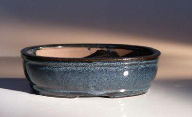 Blue Ceramic Bonsai Pot - Oval Land/Water Divider 7.75" x 6.0" x 2.5"