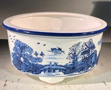 Blue on White Porcelain Bonsai Pot - Oval 8.5" x 6.5" x 4"