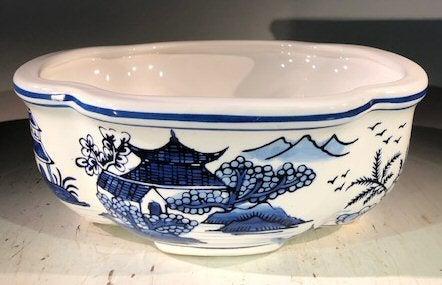 Blue on White Porcelain Bonsai Pot - Rectangle 10.5" x 7.5" x 4"