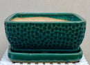 Crackle Blue Ceramic Bonsai Pot - Square With Humidity / Drip Tray 8.5" x 8.5" x 4"
