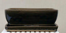 Crackle Grey Ceramic Bonsai Pot - Rectangle With Humidity Drip Tray 8.75" x 6.75" x 3"
