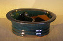 Dark Blue Ceramic Bonsai Pot - Oval Land/Water Divider 8.0" x 6.0" x 3.0" OD 6.5" x 5.0" x 2.5" ID