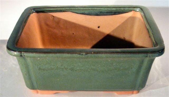 Green Ceramic Bonsai Pot - Rectangle 8.5" x 6.625" x 3.5" OD