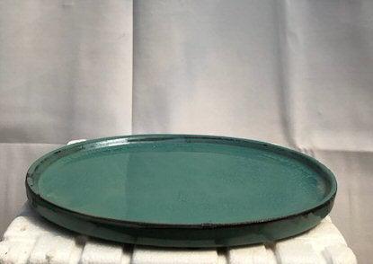Green Ceramic Humidity / Drip Tray - Oval 9.75" x 9.75" x 0.5"OD 9.0" x 7.0" x .25" ID
