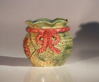 Green Glazed Ceramic Holiday Pot - Round 3.5"x3.5"