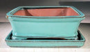 Light Blue Ceramic Bonsai Pot - Rectangle With Humidity Drip Tray 8" x 6" x 3"