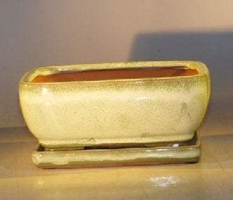 Melon Green Ceramic Bonsai Pot - Rectangle Professional Series with Attached Humidity/Drip tray 8.5" x 6.5" x 3.5"