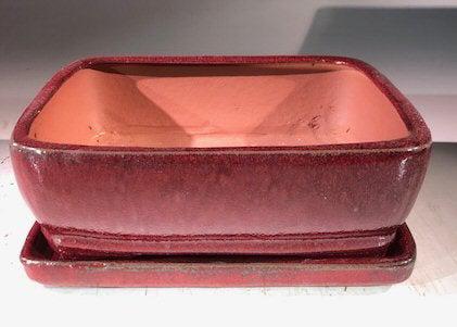 Parisian Red Ceramic Bonsai Pot -Rectangle With Humidity Drip Tray 6" x 5" x 2.5"