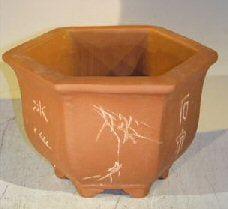 Unglazed Bonsai Pot with Etching and Raised Feet 8.0" x 8.0" x 4.75"OD 6.25" x 6.25" x 4.25" ID